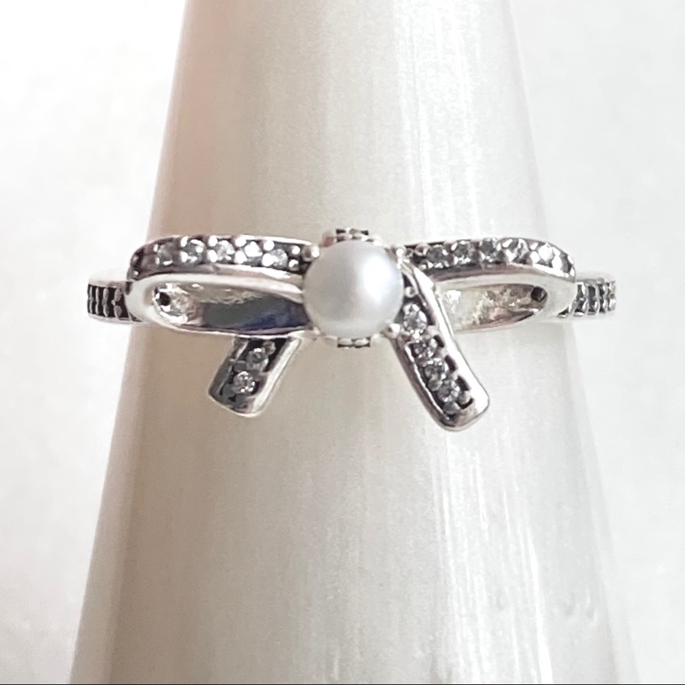 Pandora Delicate Sentiments Pearl Bow CZ Ring